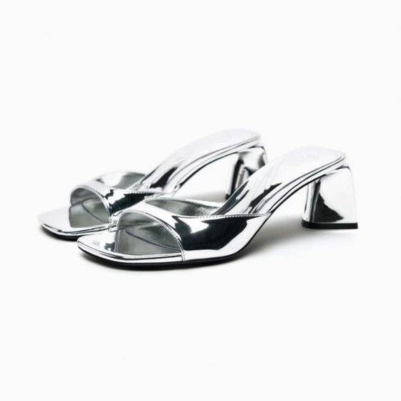 Kazara Metallic Faux Leather Block Heels